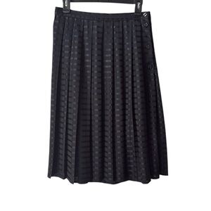 St Michael All Black Plaid Sheer Pleated Midi Skirt Size L